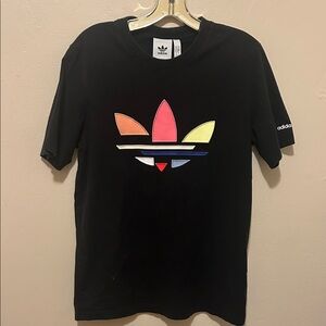 Adidas Black Tee with Multicolor Trefoil